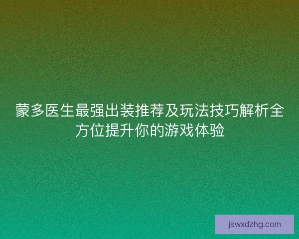 蒙多医生最强出装推荐及玩法技巧解析全方位提升你的游戏体验